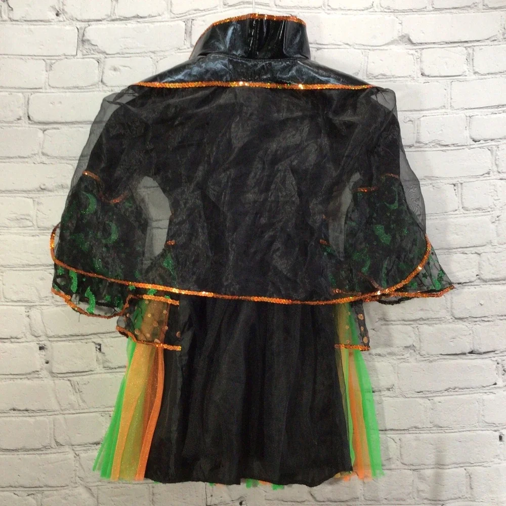 Teetot Witch Costume Girls Sz 5-6 Green Orange With Stockings‎ and Cape